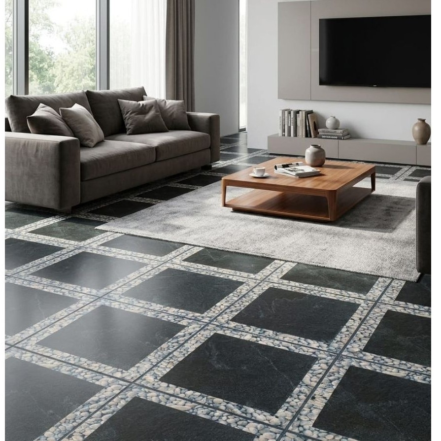 Keramik Lantai Garasi/Teras 50x50 Glossy - Uno Chaves Grey