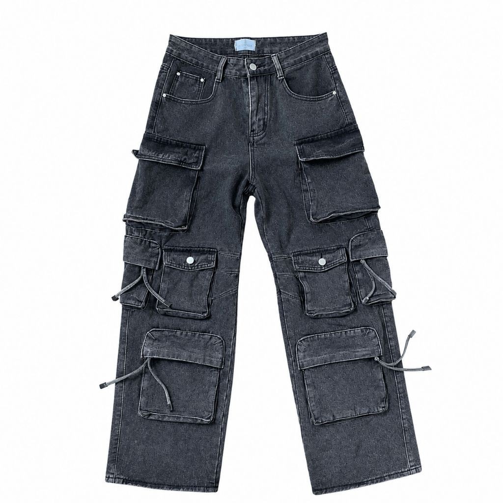 ROSSMA Celana Cargo baggy/reguler/oversize jeans/denim multipocket