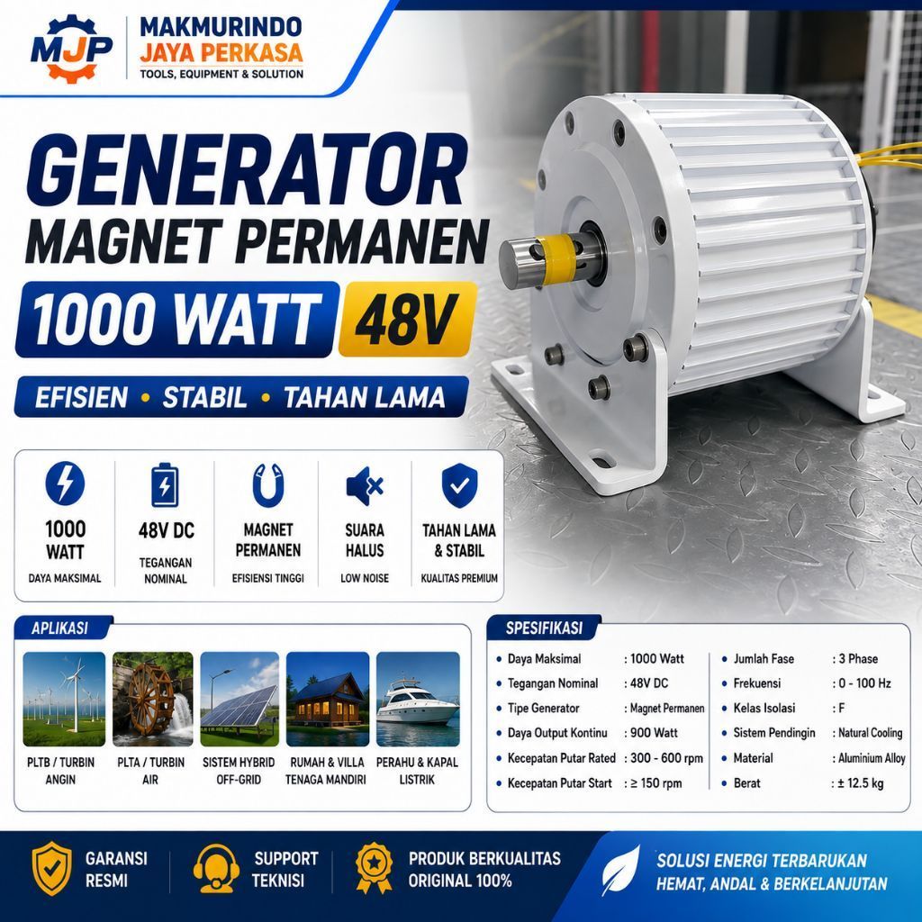 Generator Magnet Permanen 1000 Watt 1KW 48V Wind Turbine Pembangkit Listrik Tenaga Angin