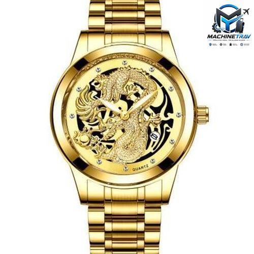 JAM TANGAN PRIA RANTAI FNGEEN MOTIF DRAGON MURAH NAGA KEREN JAM006G1  EMAS GOLD