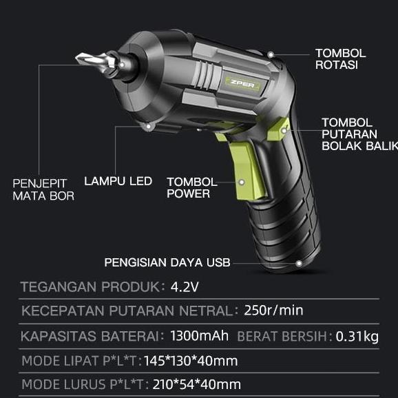 [] CODZPER Mesin Bor Baterai 4.2V Obeng Listrik Cordless Drill Battery Bor Kayu Triplek Besi Bor ZP0