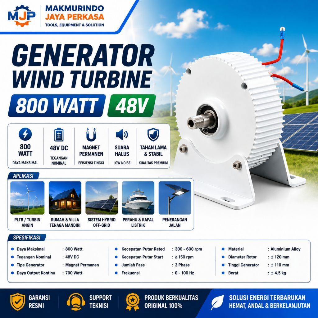 Generator Wind Turbine 800 Watt 48V Generator Magnet Permanen Pembangkit Listrik Tenaga Angin PLTB