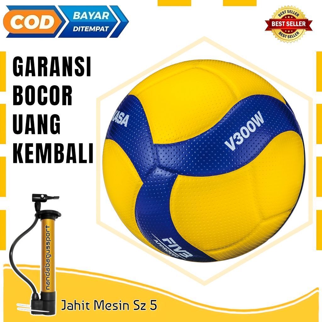 Bola Voli Mlkasa V300W Size 5 Jahit Mesin Super Soft Bonus Pompa - Ball Voly Latihan & Pertandingan 