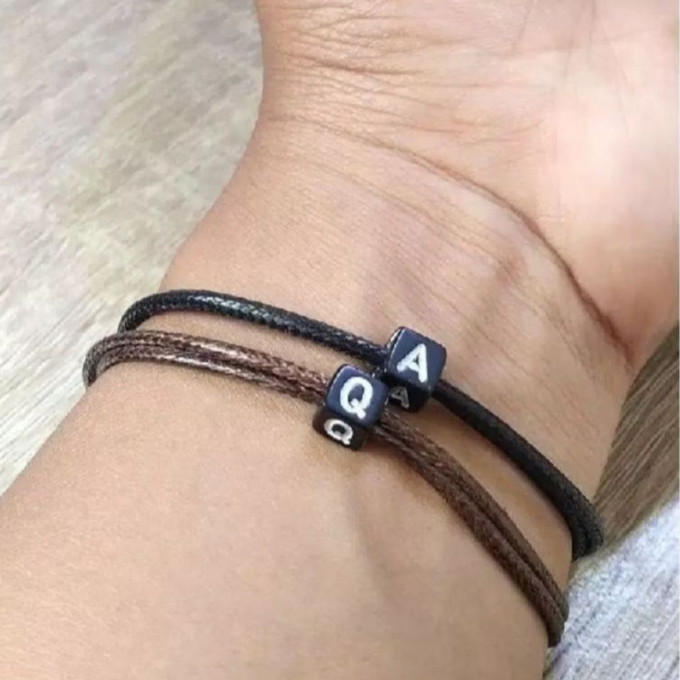 Gelang Inisial Gelang Huruf A-S Gelang Baracelete Korea Tali Hitam