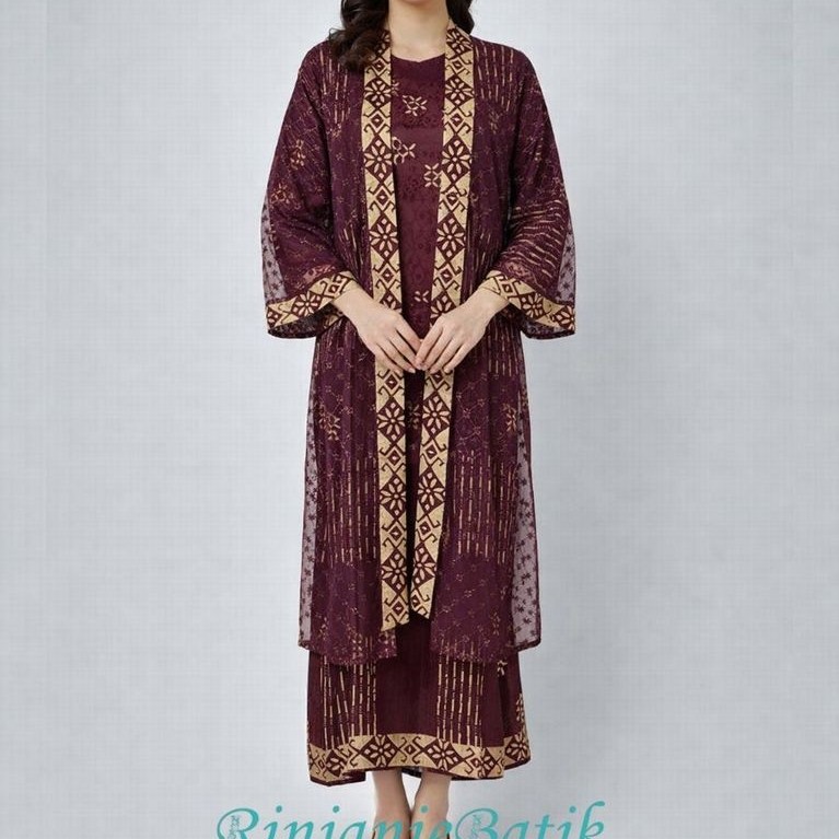 Rinjanie Batik - GMOT - Gamis Outer Raya - Batik Kawung Bunga - Setelan Outer Batik