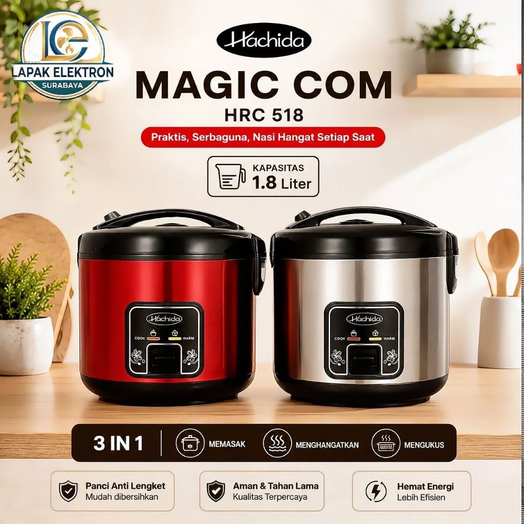 Hachida Magic Com 1.8 Liter Penanak Nasi 3 In 1 HRC 518 / Hachida HRC 518