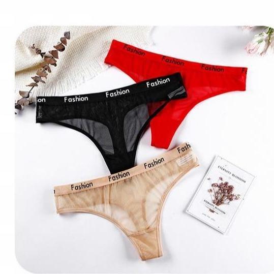 DE86 - Celana Dalam Wanita G String Seamless Transparan C183 Pendek, Lingerie Motif Renda Waist