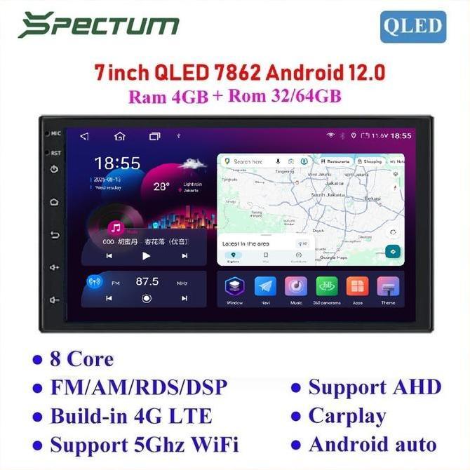 Headunit Android 7" SPECTUM TS10s UIS7862 QLED DSP 4G BT GPS Carplay.
