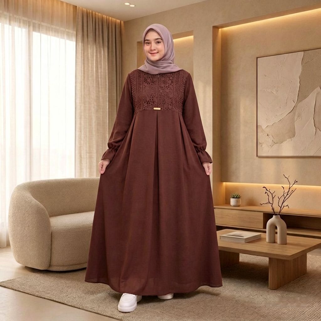SABRINA ANTI UV MIX BRUKAT MALIKA,GAMIS SABRINA MIX BRUKAT,GAMIS SABRINA POLOS,GAMIS SABRINA BRUKAT 