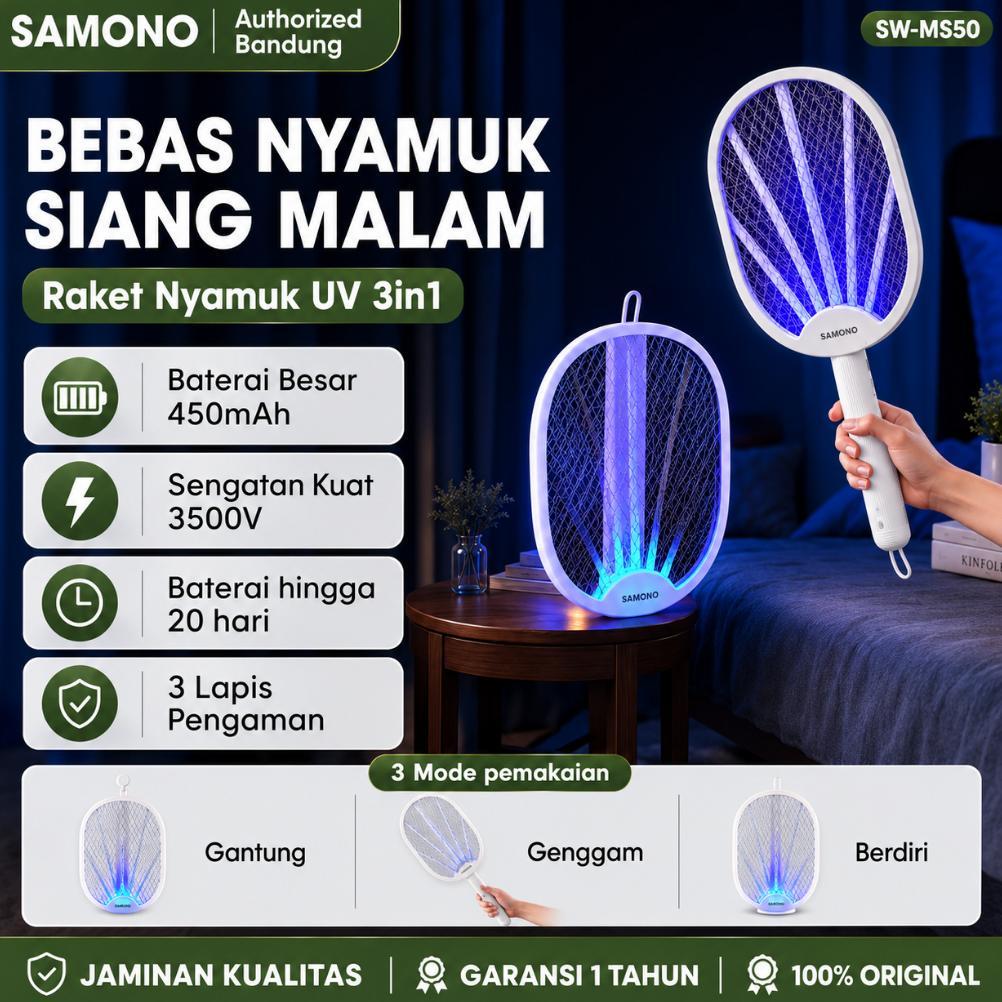 best seller samono raket nyamuk elektrik 3in1 lipat 3000v dengan 2 lampu led uv 368nm raket nyamuk l