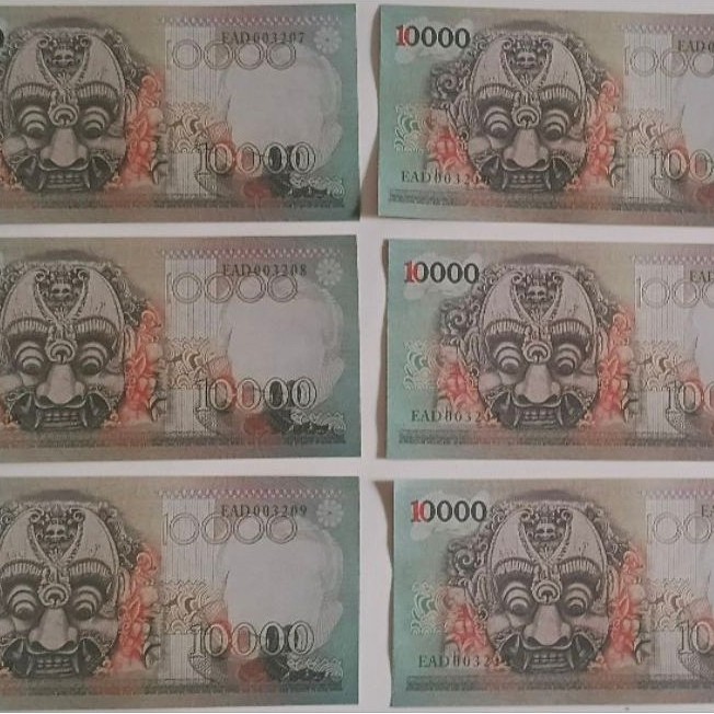 Uangreplika 10rb barong 6 lembar no seri urut
