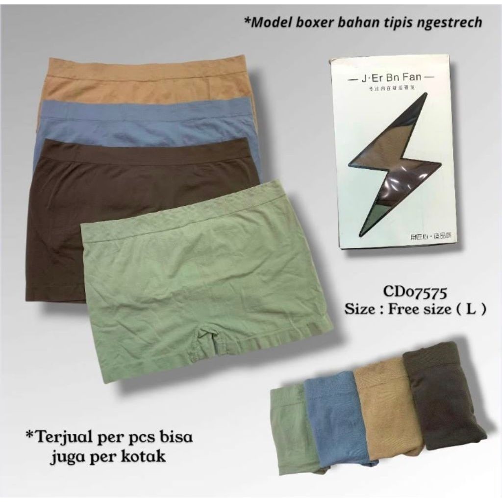 Celana Boxer Pria J Er Bn Fan CD07575 Bahan Tipis Ngestrech Free Size L