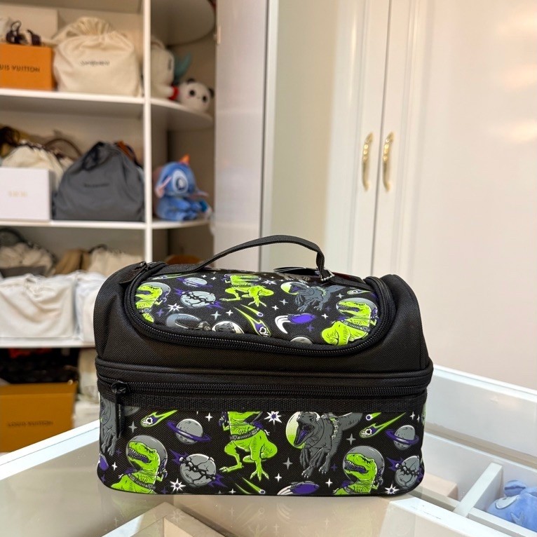 NEW Smiggle Black Dino Print Double Decker Lunch Bag Box Makan Sekolah Anak