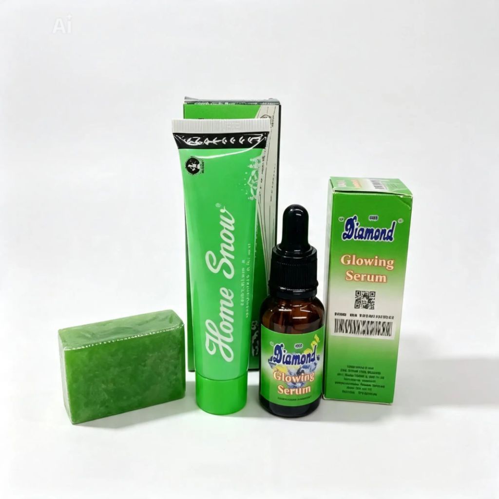 Paket 3IN1 Home Snow Glowing Original | Home Snow Cream,Serum Diamond,Sabun Hijau