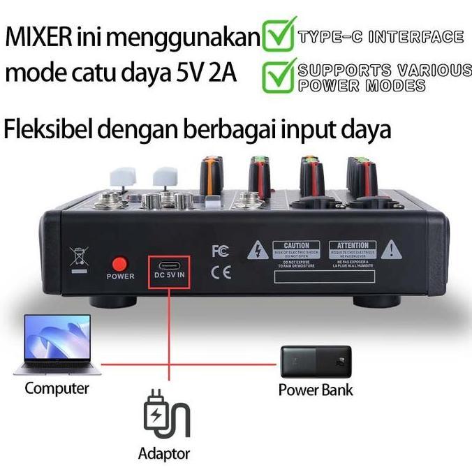 Marshal- Feichi  4 Channel Mixer Audio/Mixer Mini/Sound Card/Amplifier Bluetooth Mini Profesional /S