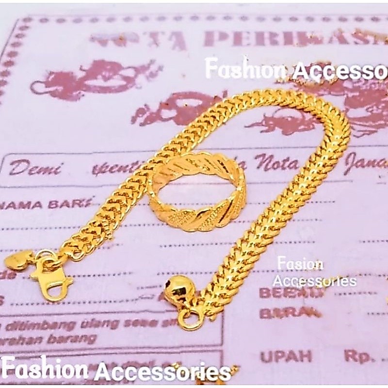 IZDIHAAR Gelang Tangan Tikar Free Cincin Model Emas 24k Gelang Tikar Dewasa/Cincin Emas Muda