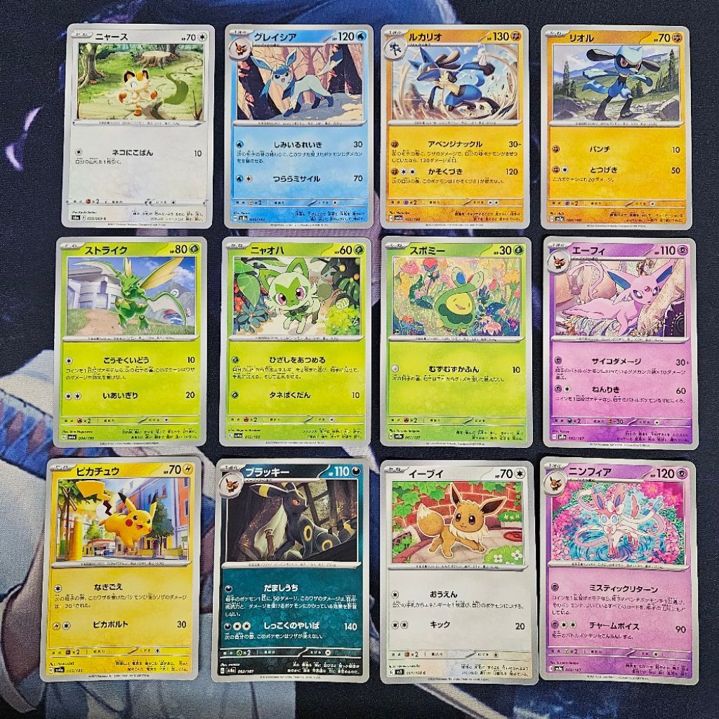 Kartu Common Pokemon Japan Pikachu Eevee Sylveon Espeon Riolu Glaceon Umbreon Sprigatito Scyther Meo