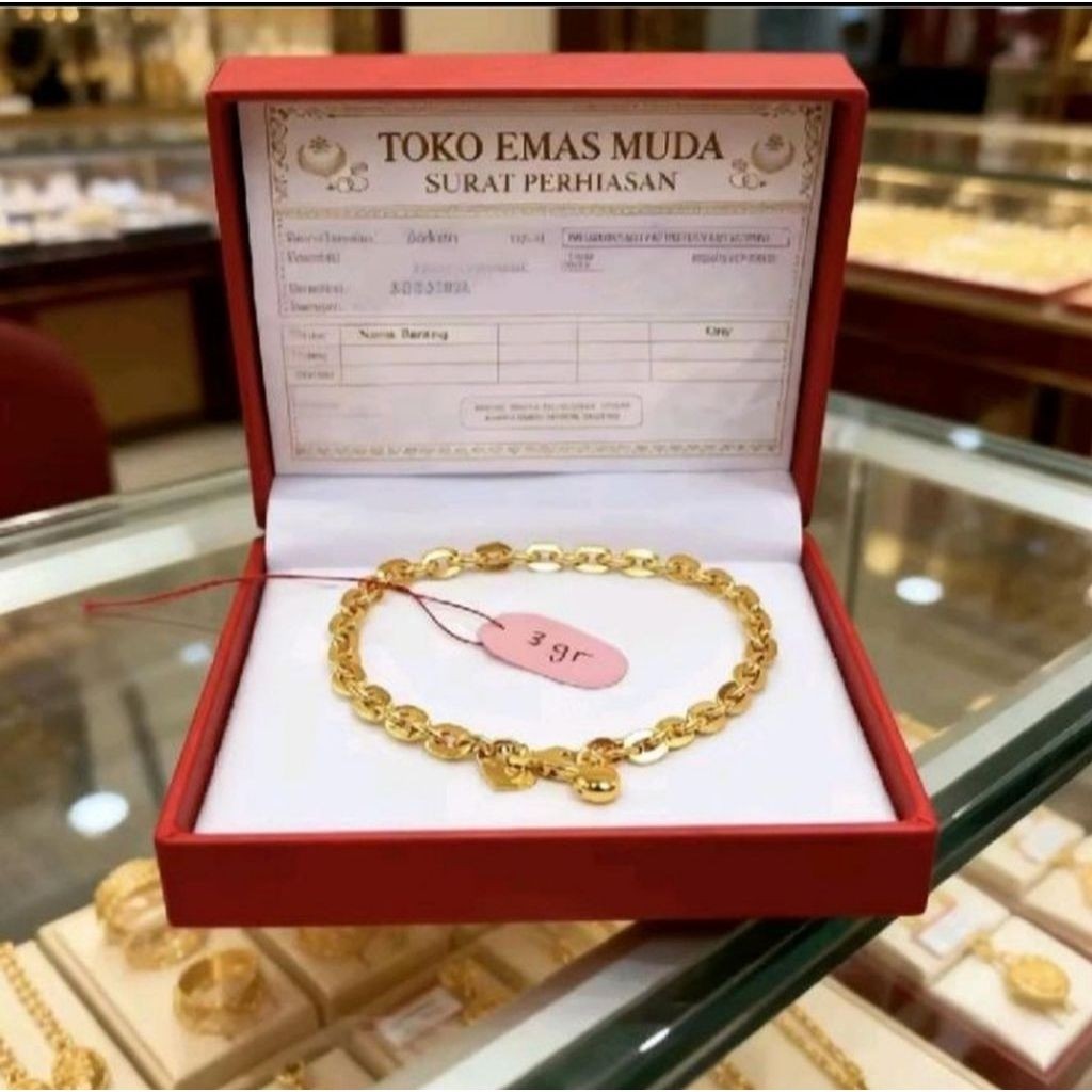 Gelang Perhiasan Wanita Emas Muda Motif NORI BESAR