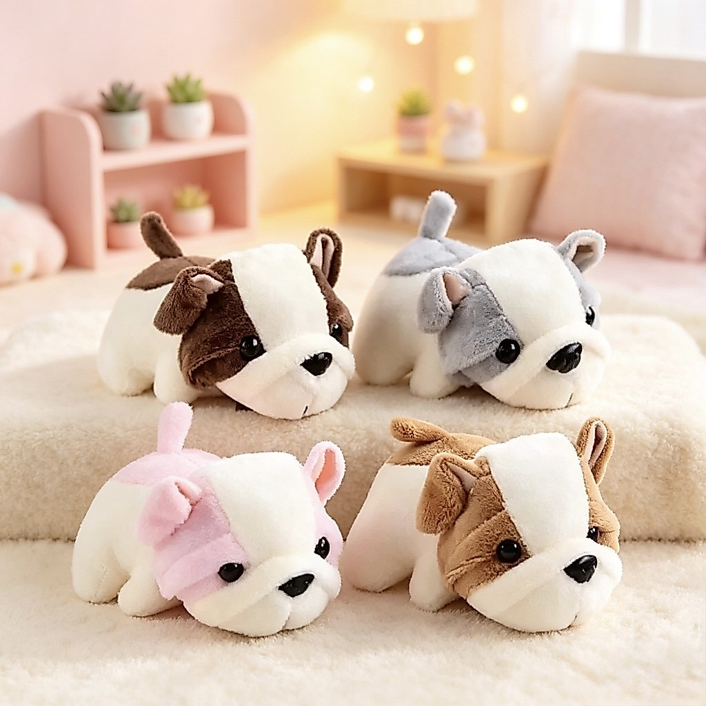 Boneka plush lucu baru berbentuk anjing berbaring, boneka gantung mata berlipat ganda Shih Tzu.