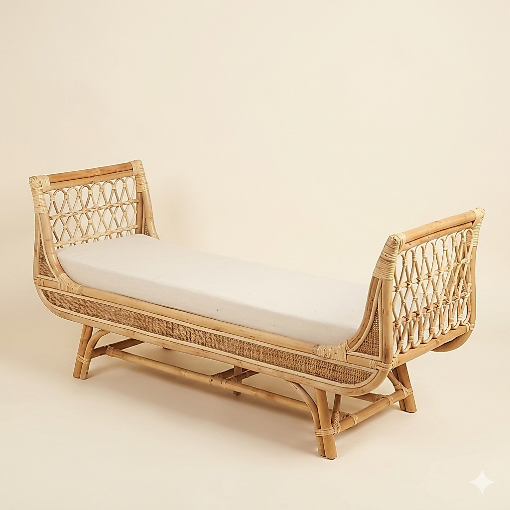 Sofa Bench Rotan Minimalis 2 Seater / Sofa Tamu Rotan / Bench Chair