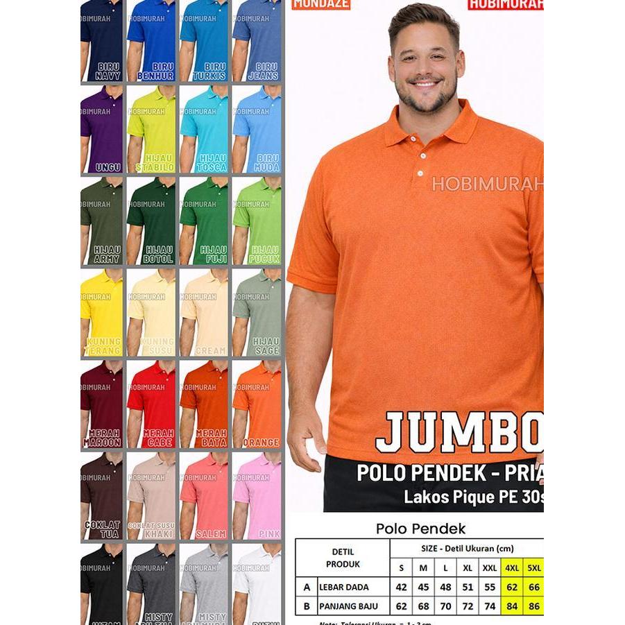 Kaos Polo Pendek Jumbo 4Xl 5Xl Pria Wanita Kerah Polos Jumbo Mondaze
