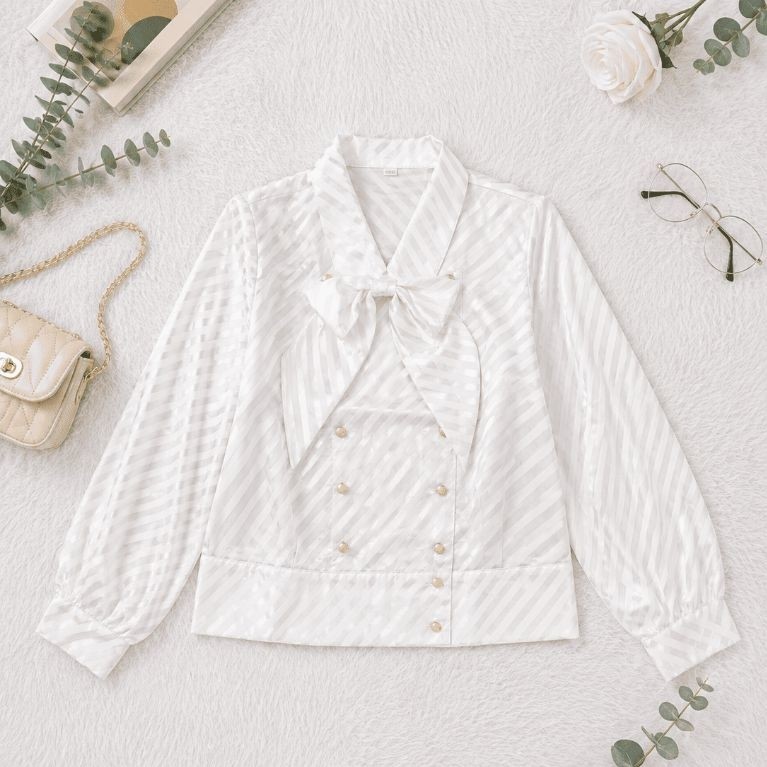 Blazer Wanita Motif Garis Lengan Panjang