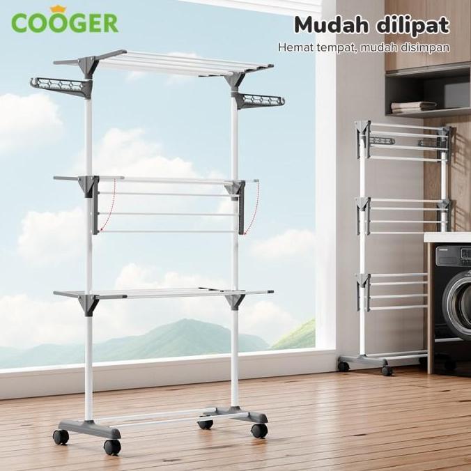 [] COOGER Rak Jemuran Baju Stainless Steel Rak Jemuran Handuk 4 Susun