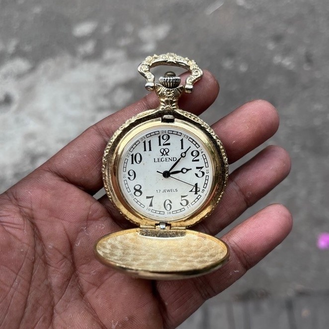 Jam Saku Legend 17 Jewels Vintage Ukir Ka'bah Emas Gold