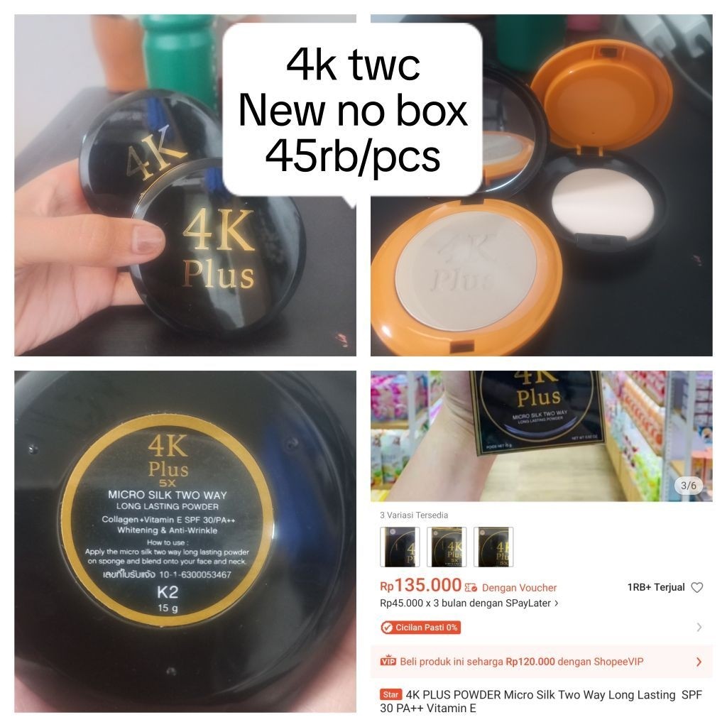 Powder Wajah 4K Plus Micro Silk Two Way Long Lasting Powder K2 15g SPF30 PA++