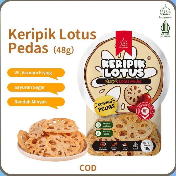 Luckymore - Halal Akar Teratai Renyah Pedas 48g, Keripik Akar Teratai, Cemilan Sehat, Cemilan Pedas,