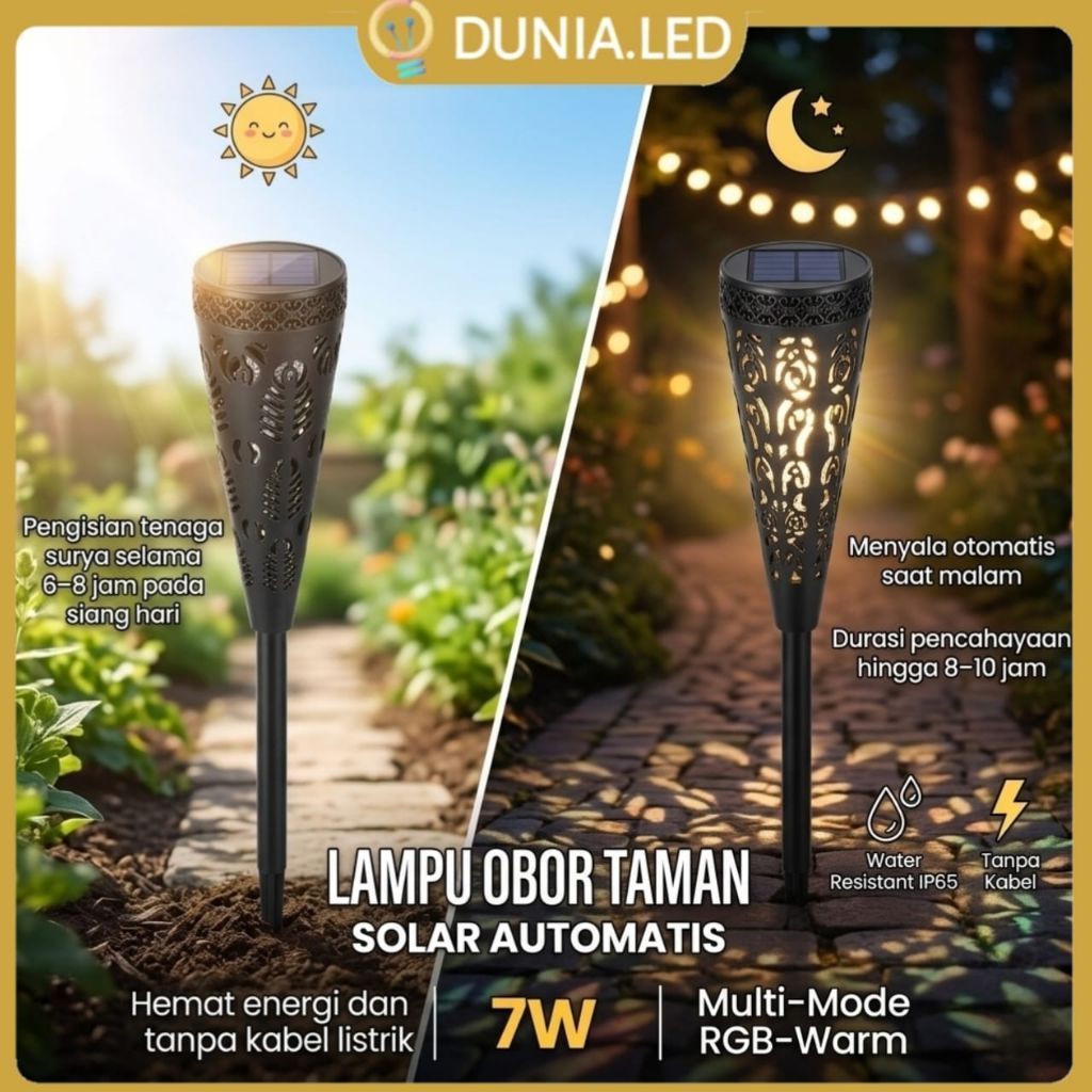 Lampu Taman Solar Tancap Panjang Bulat / Lampu Taman Sensor Tenaga Surya