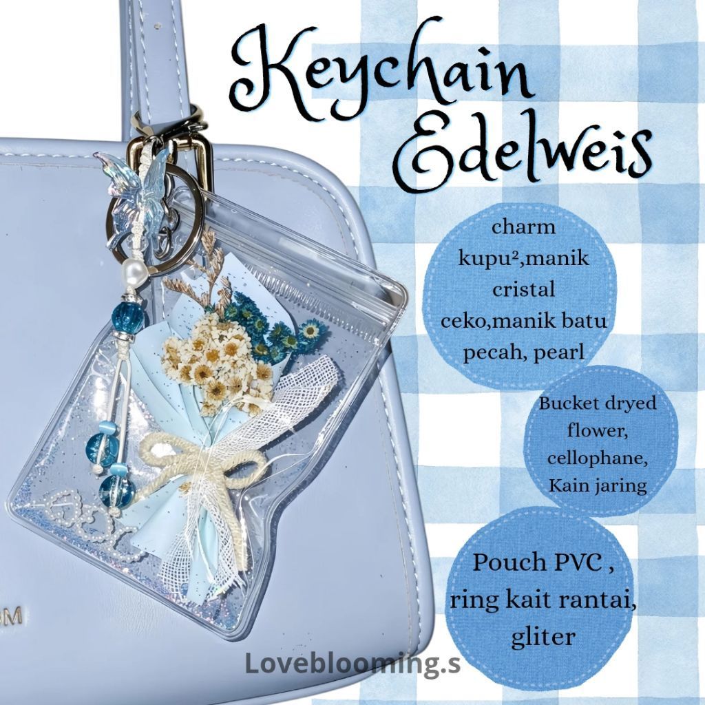 BAG CHARM EDELWEISS Bunga Kering | Keychain Mini Bouquet Handmade Aesthetic | Ganci Mini Bouquet Flo