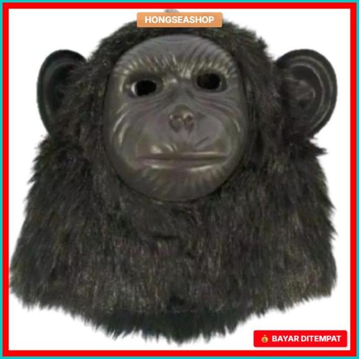 TOPENG BENTUK MONYET GORILA KINGKONG WARNA COKLAT HITAM PUTIH BAHAN HALUS - MAINAN ANAK