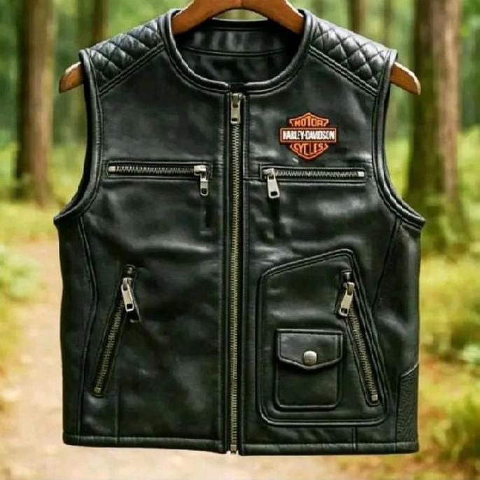 CUSTOM VEST JAKET KULIT MOTOR HARLEY DAVIDSON HOG HDCI MBI KUALITAS ORINAL - VEST HD GENUINE