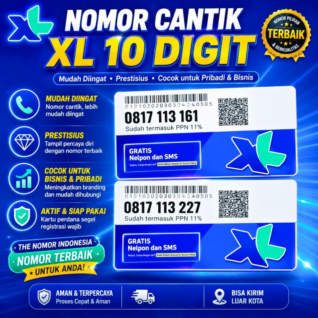 Kartu Perdana Nomor Cantik XL Axiata 10 Digit / 10 Angka Prabayar 4G/LTE/5G Nasional | Kuota 3GB (E.