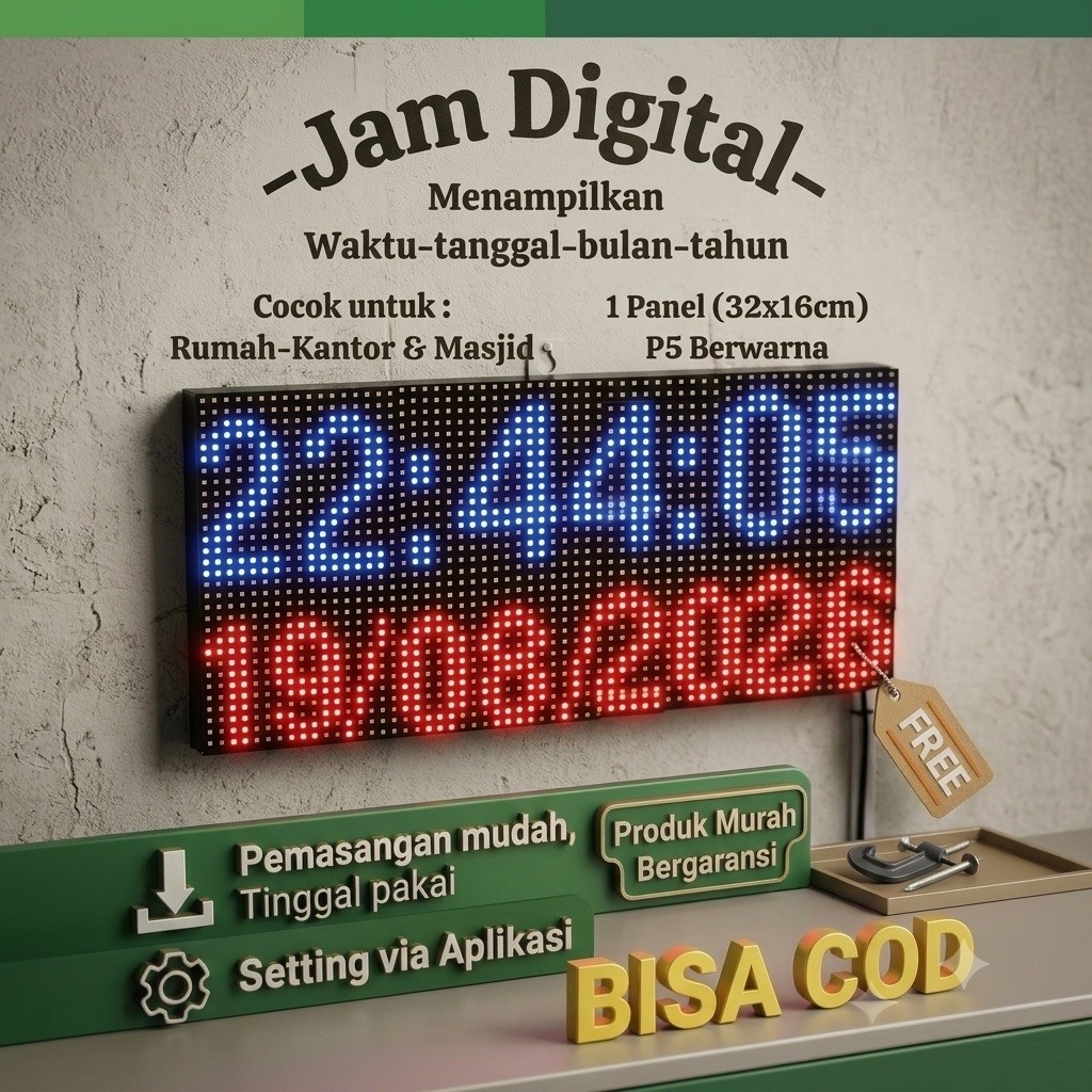 Jam Dinding Digital Led Berwarna 1 Panel P5