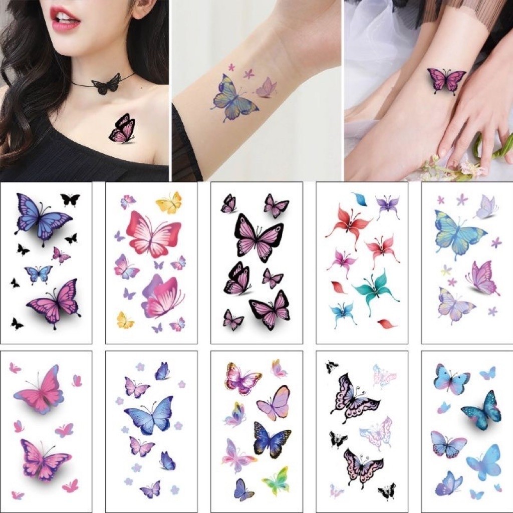 Stiker Tato Kupu kupu berwarna Tatto Temporer Butterfly temporary