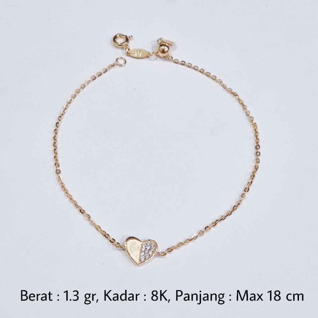 Gelang Serut Hati Emas UBS 8K Maksimal 18 cm - MA6 / 1.3 gram