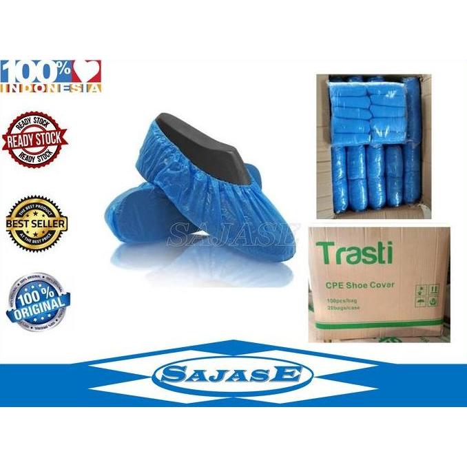 Shoes Cover Disposable Bahan Plastik CPE Biru Tebal Cover Shoes Plastik CPE