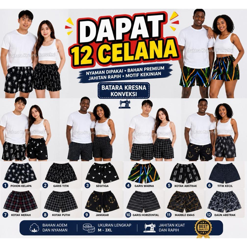100% AMAN 1 Lusin Grosir Celana Pendek Kolor Boxer Pria Wanita Lusinan KEKINIAN