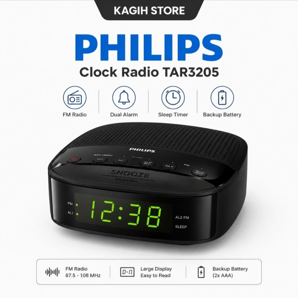 Philips Clock Radio TAR3205 FM Digital Dual Alarm Jam Radio Digital