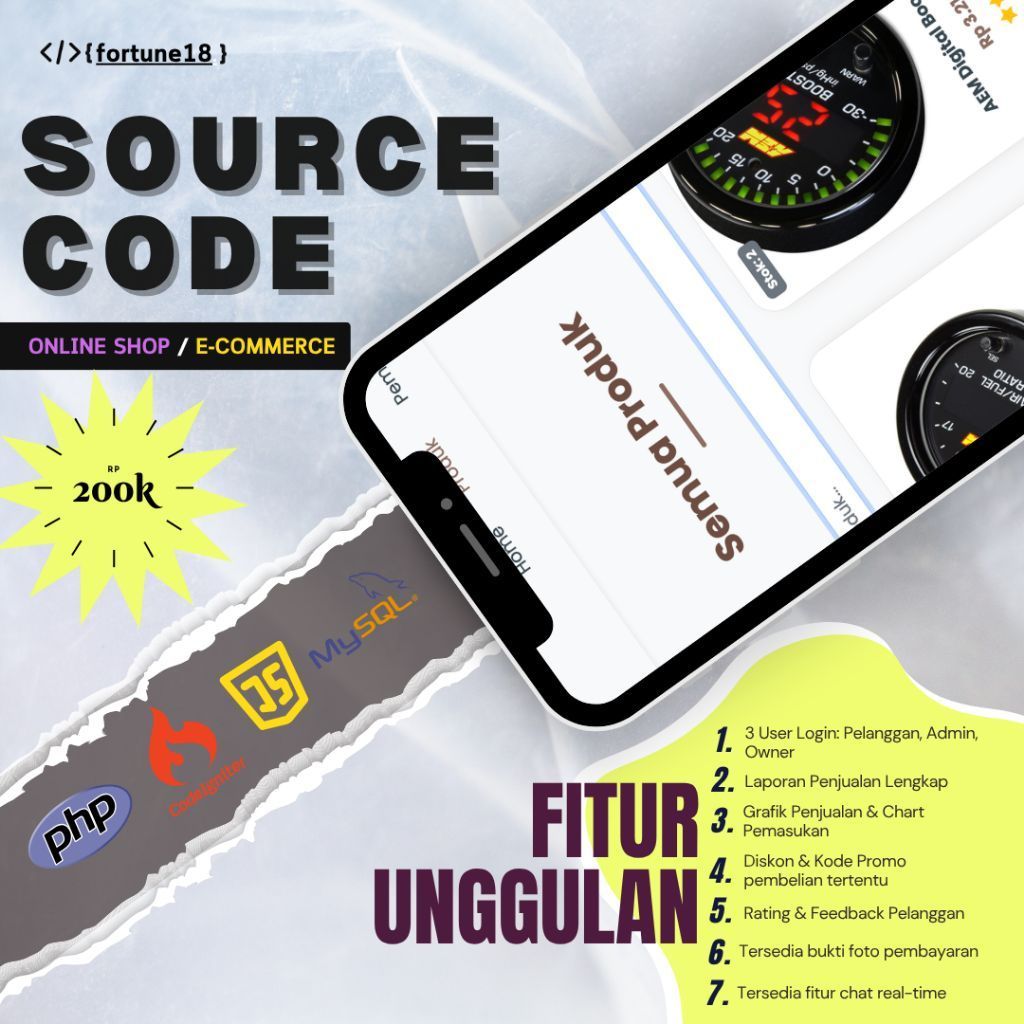 SOURCE CODE ONLINE SHOP/E-COMMERCE menggunakan PHP dengan CodeIgniter & konsep MVC