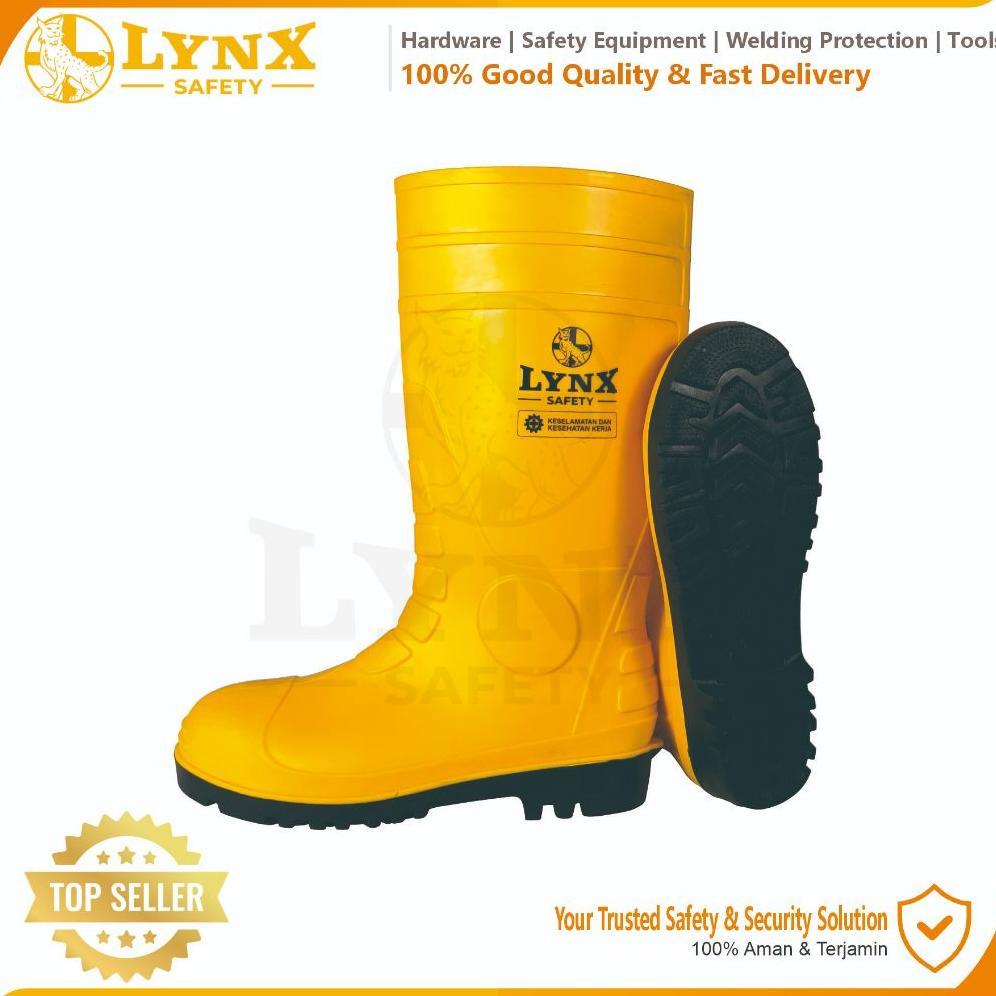 DISKON Sepatu Boot Safety Rubber LYNX SAFETY With Steel Toe Ujung Besi