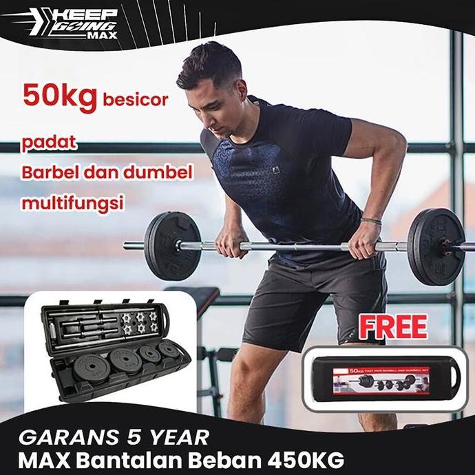 Dumbell Barbel 50kg Set Peralatan Kebugaran Angkat Berat Dumbel Barbel Set 50kg