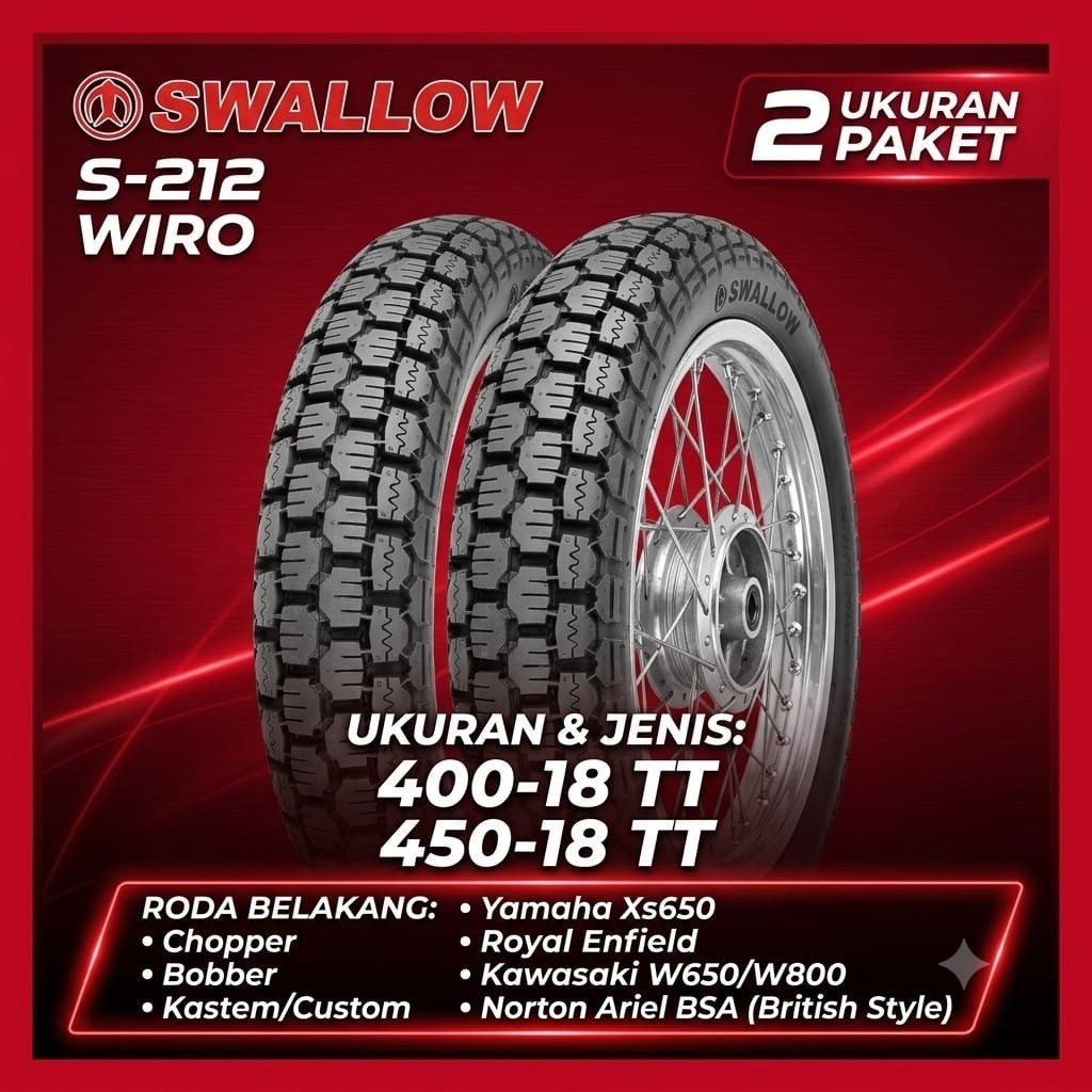 SWALLOW WIRO S-212 BAN WIRO KLASIK RING 18 UKURAN 4.00-18 | 4.50-18 BAN PRIMAAX KING CROSS BAN MOTOR