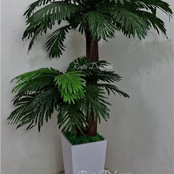 Pohon kurma / pohon palem Cabang 2 Tinggi 120cm - Palem Sikas Tapas Hias Plastik Artificial Dekorasi