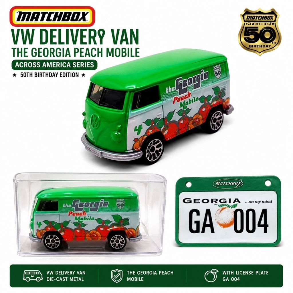 Matchbox VW Delivery Van Georgia Peach Mobile Across America Diecast Koleksi