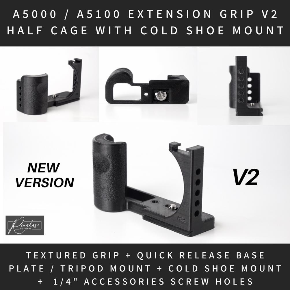 Extension Grip V2 Half Rig Cage Case Sony A5000 A5100 Cold Shoe Hot Shoe Mount 1/4 Inch Acessory Scr