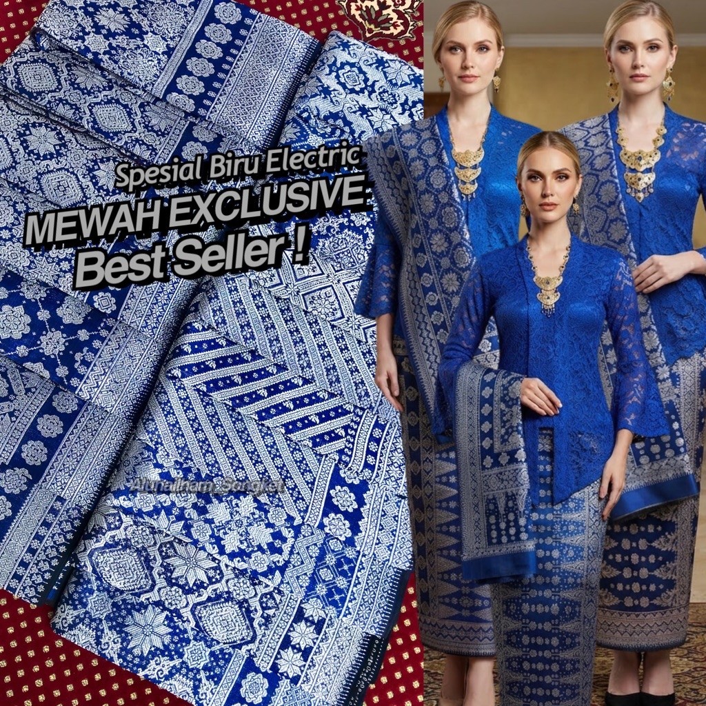SONGKET LEPUS SPESIAL WARNA BIRU ELECTRIC-ASLI TENUN TANGAN PALEMBANG ( ILHAM SONGKET)