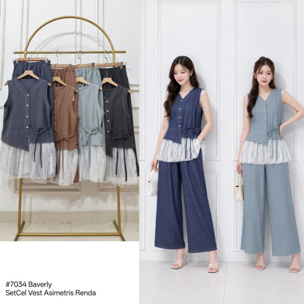 Setelan Celana Vest Renda Terbaru Premium Cantik Kekinian CLARKE ORI